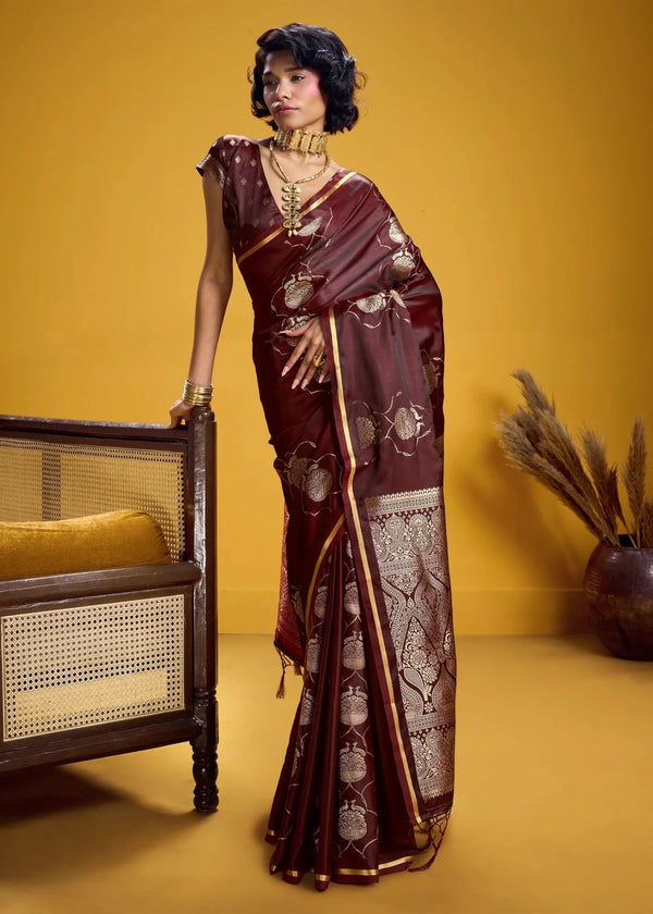 Royal Maroon Banarasi Satin Silk Saree