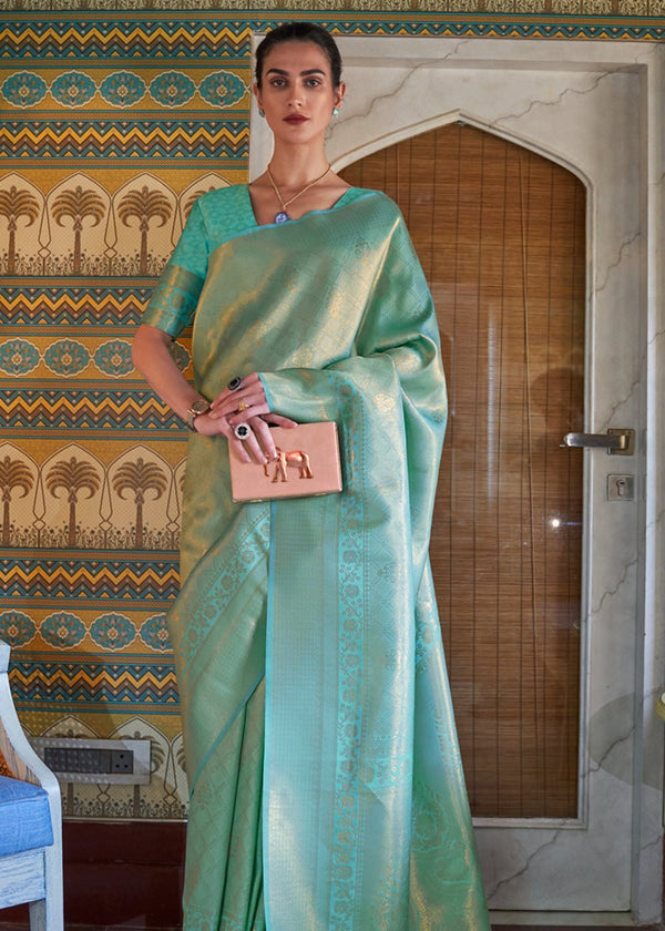 Royal Pastel Blue Woven Kanjivaram Silk Saree