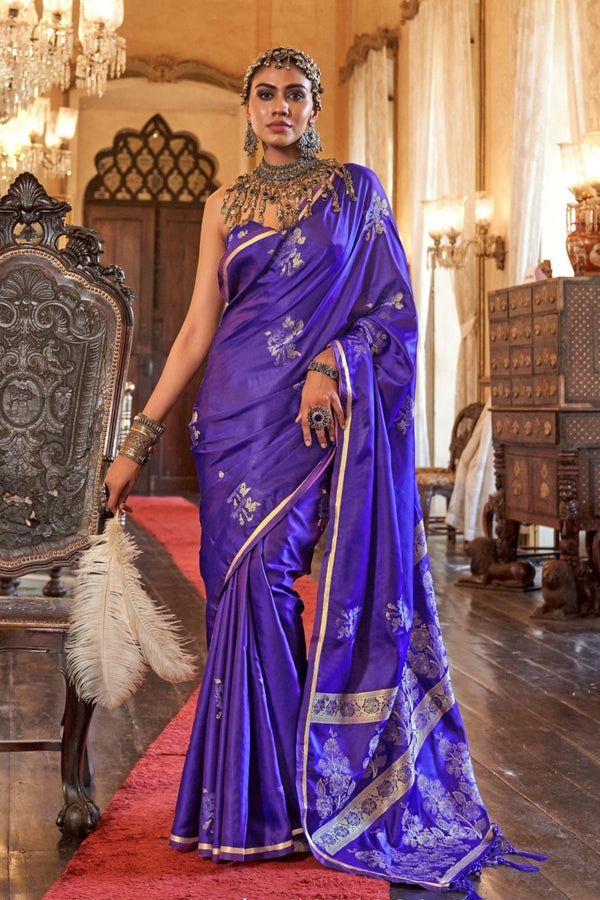 Royal Purple Banarasi Satin Silk Saree