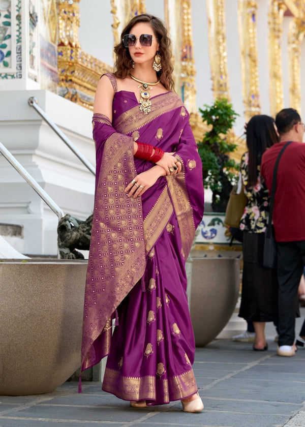 Royal Purple Banarasi Satin Silk Saree