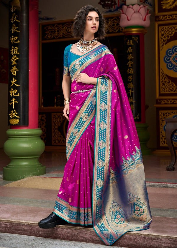 Royal Purple Banarasi Silk Saree With Contrast Blouse