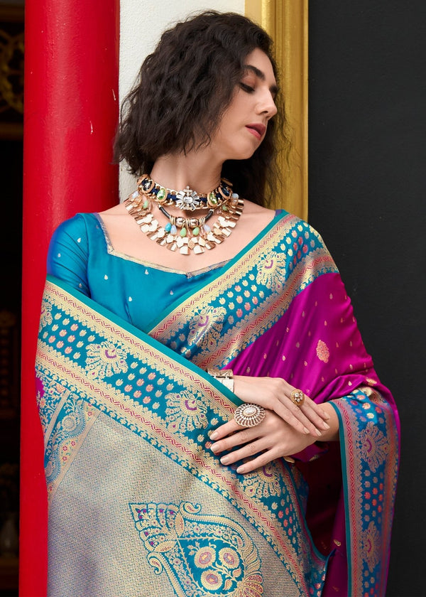 Royal Purple Banarasi Silk Saree With Contrast Blouse