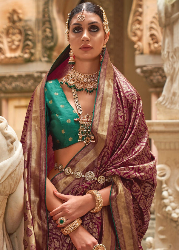 Royal Purple Banarasi Silk Saree With Contrast Blouse