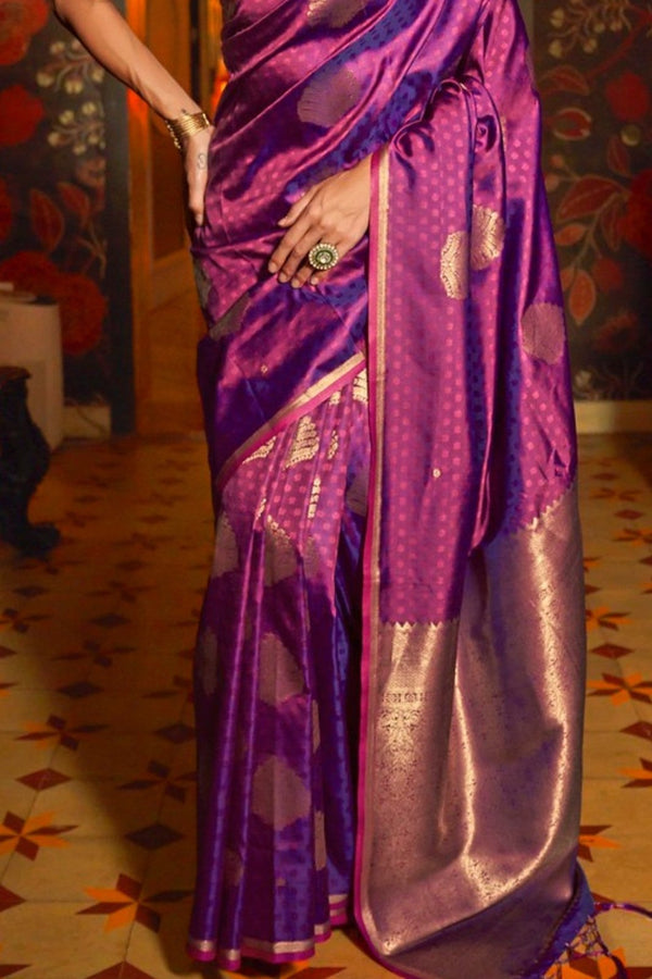 Royal Purple Banarasi Silk Saree With Zari Weaving