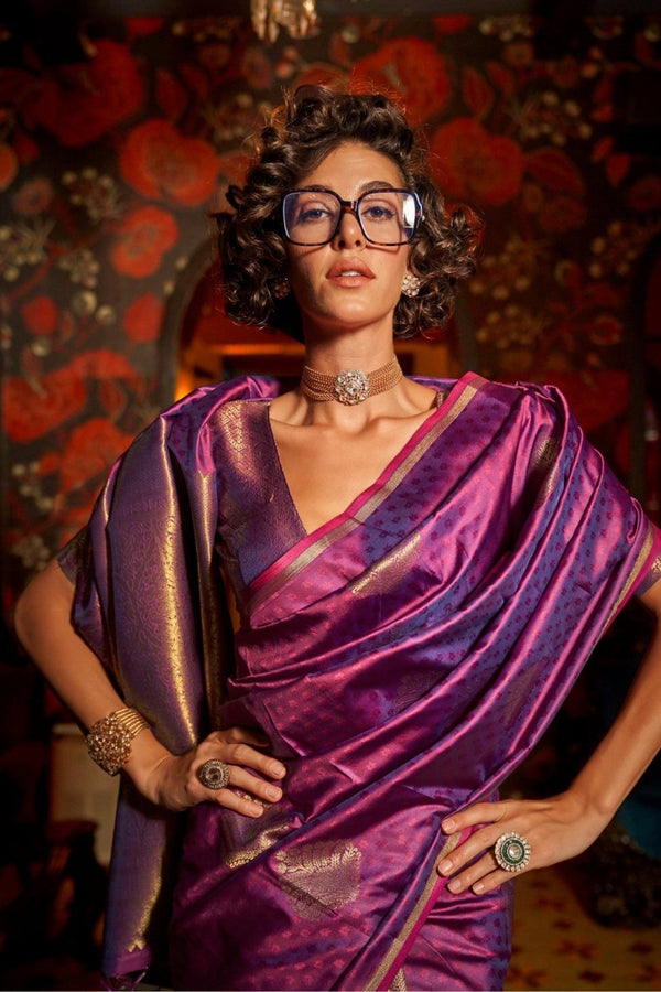 Royal Purple Banarasi Silk Saree With Zari Weaving