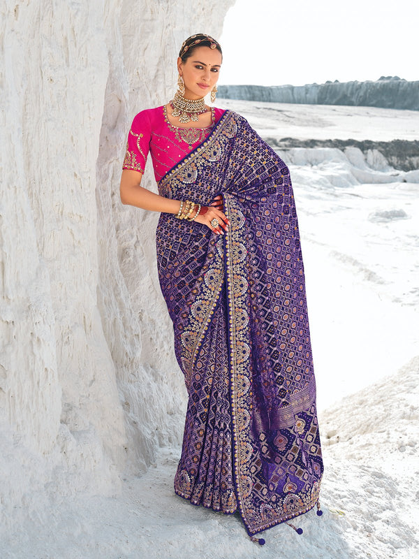 Royal Purple Georgette Bandhani Patola Saree