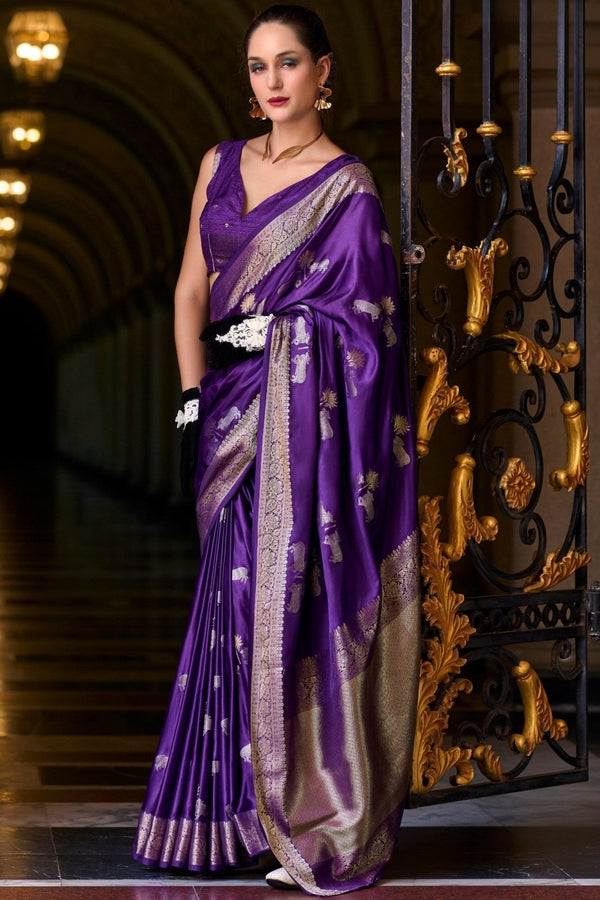 Royal Purple Handloom Satin Silk Saree