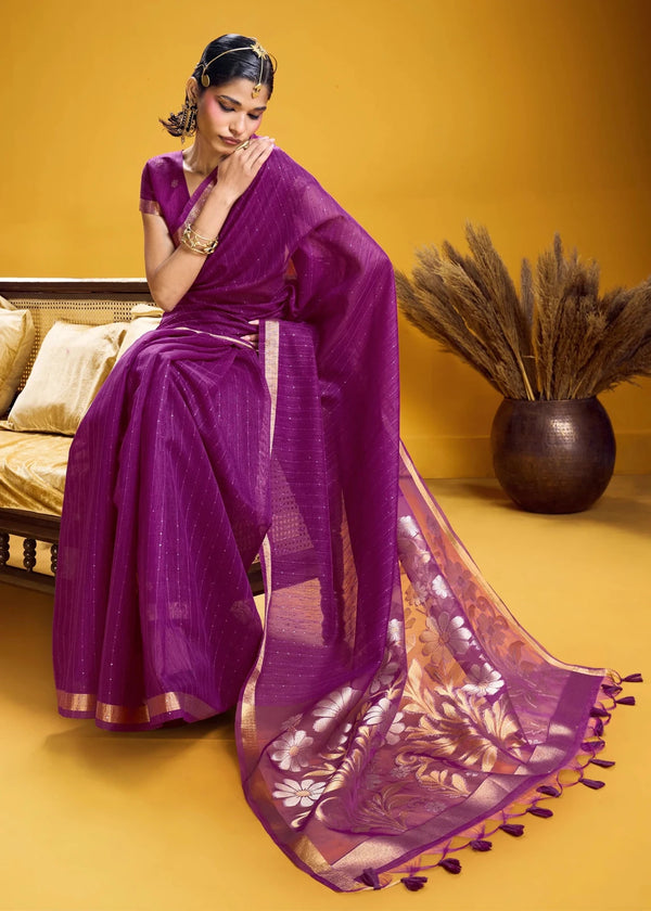 Royal Purple Linen Silk Saree
