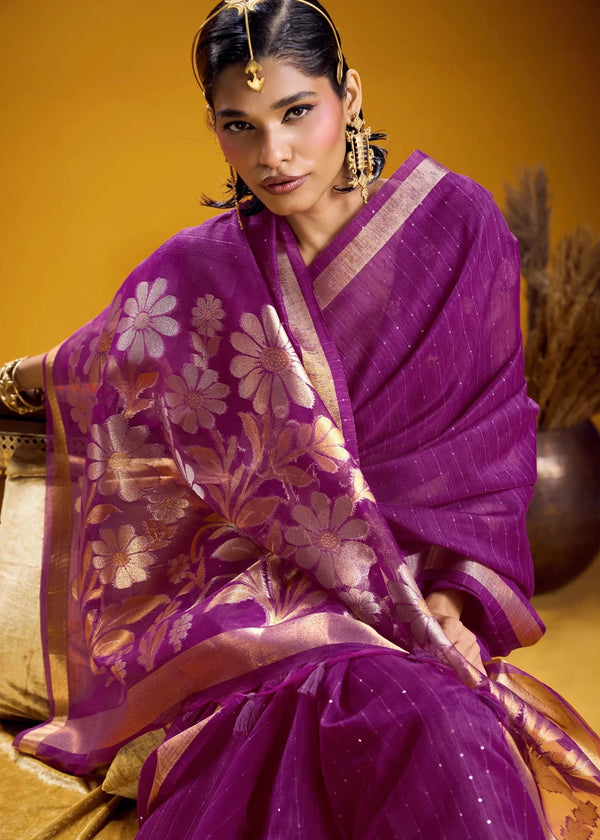Royal Purple Linen Silk Saree
