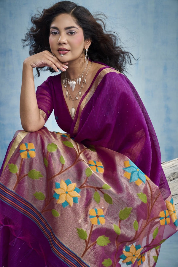 Royal Purple Paithani Cotton Silk Saree