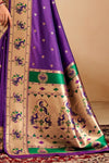 Royal Purple Paithani Silk Saree with Gold Zari Peacock Motif Pallu