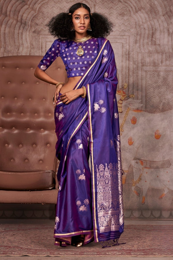 Royal Purple Pichwai Satin Silk Saree