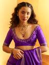 Royal Purple Woven Designer Tussar Silk Saree, blouse close-up