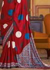 Royal Red Ajrakh Printed Satin Crepe Saree