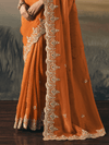 Rust Orange Embroidered Designer Organza Silk Saree