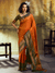 Rust Orange Kanjivaram Silk Saree With Contrast Blouse