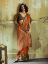 Rust Orange Kanjivaram Silk Saree With Contrast Blouse