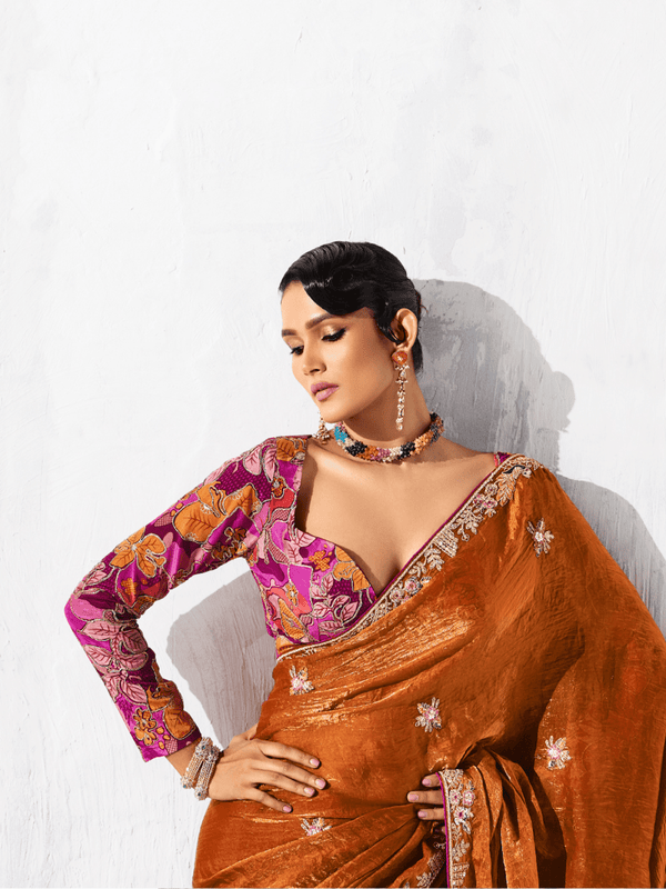 Rust Orange Tissue Silk Saree