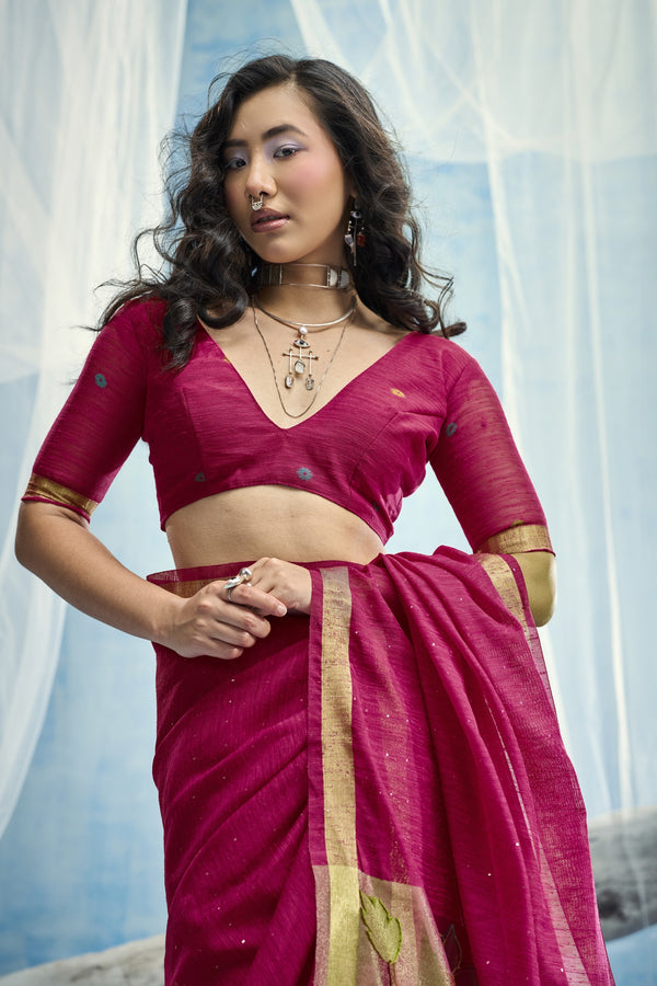 Rani Pink Paithani Cotton Silk Saree