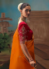 Saffron Orange Organza Silk Saree with Red Contrast Blouse
