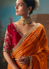 Saffron Orange Organza Silk Saree with Red Contrast Blouse