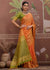 Saffron Orange Tussar Silk Saree with Olive Green Contrast Blouse