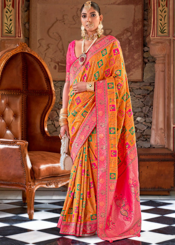 Saffron Orange Woven Banarasi Saree
