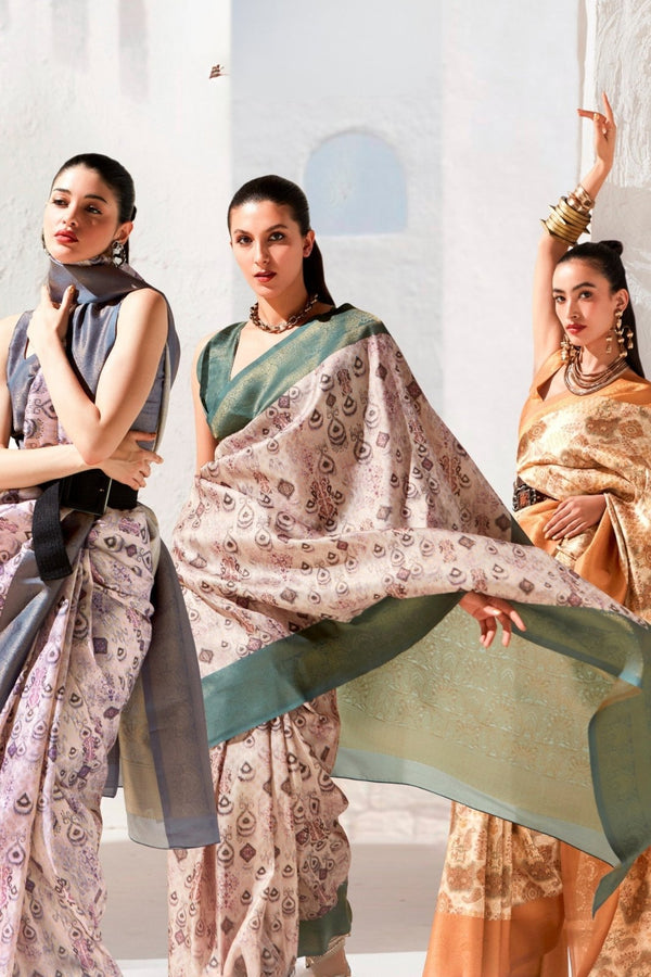 Sage Green and Cream Banarasi Digital Printed Saree