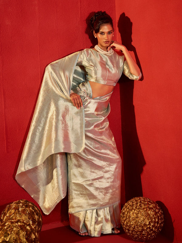Sage Green Banarasi Tissue Silk Saree
