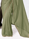 Sage Green Embroidered Designer Chiffon Silk Saree With Contrast Blouse