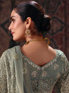 Sage Green Embroidered Designer Tissue Silk Saree, back view