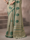 Sage Green Jamdani Cotton Silk Saree With Contrast Blouse