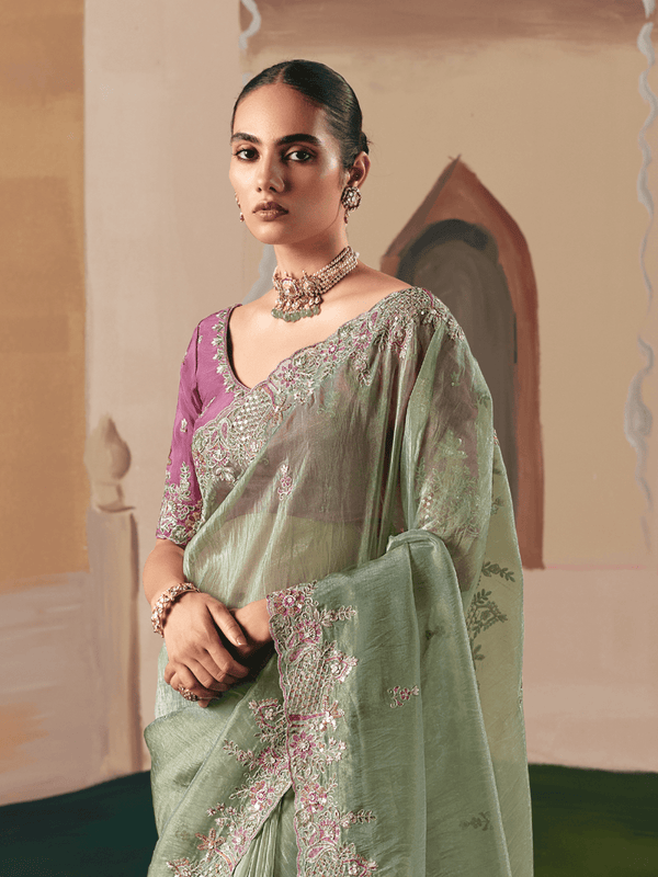 Sage Green Organza Silk Saree
