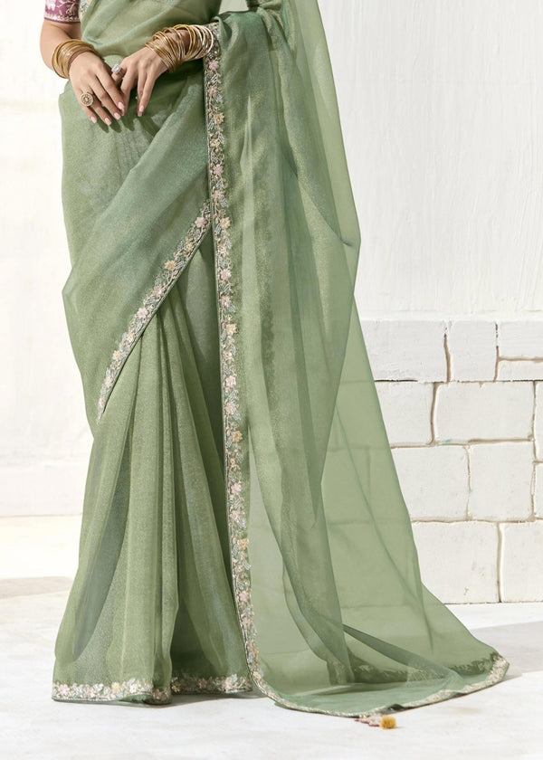 Sage Green Organza Tissue Silk Saree