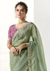 Sage Green Organza Tissue Silk Saree
