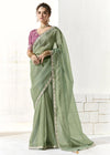Sage Green Organza Tissue Silk Saree