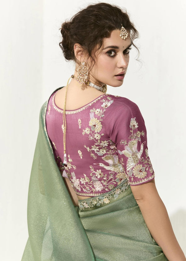 Sage Green Organza Tissue Silk Saree
