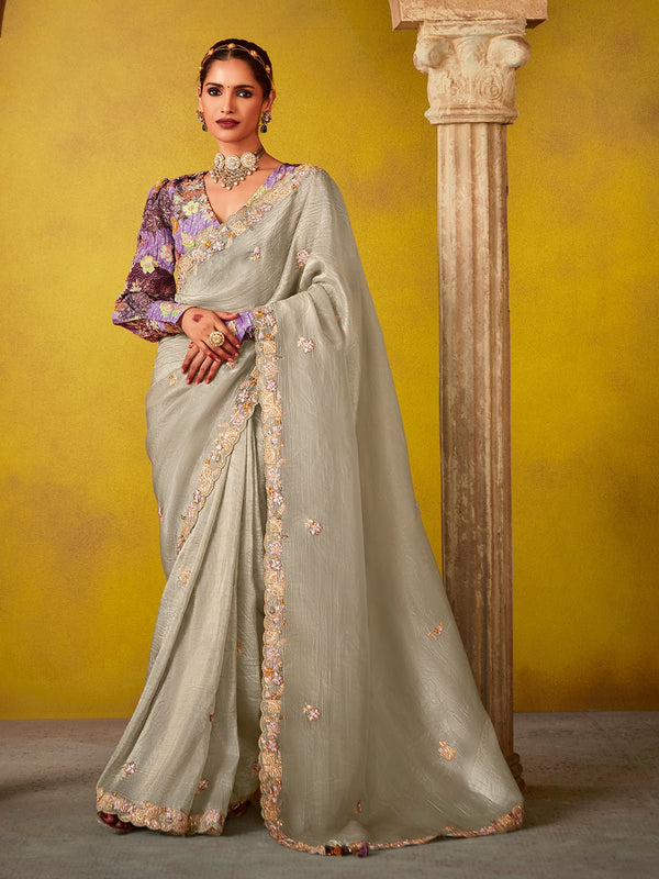 Sage Green Tissue Silk Saree