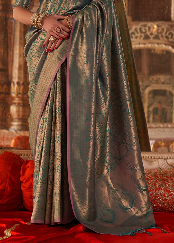 Sage Olive Green Kanjivaram Silk Saree