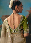 Sand Beige Organza Silk Saree with Olive Green Contrast Blouse