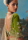 Sand Beige Organza Silk Saree with Olive Green Contrast Blouse