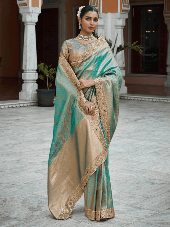 Sea Green Banarasi Tissue Silk Saree
