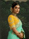 Sea Green Designer Banarasi Dola Silk Saree With Golden Zari Work
