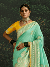 Sea Green Designer Banarasi Dola Silk Saree With Golden Zari Work