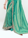 Sea Green Designer Organza Silk Saree With Contrast Blouse