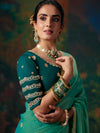 Sea Green Embroidered Designer Satin Silk Saree, pallu and blouse