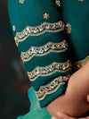 Sea Green Embroidered Designer Satin Silk Saree, contrast blouse close-up