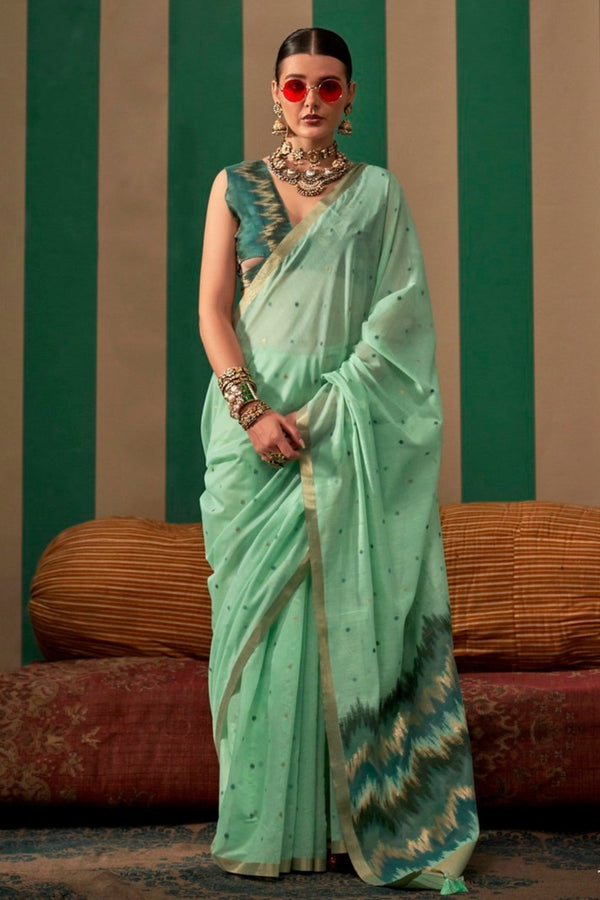Sea Green Handloom Linen Saree