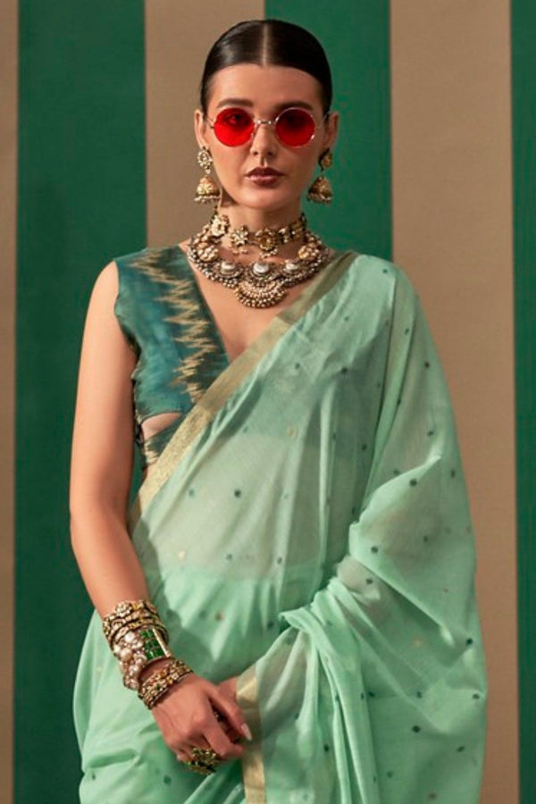 Sea Green Handloom Linen Saree