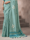 Sea Green Jamdani Cotton Silk Saree With Contrast Blouse